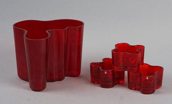 VAS samt LJUSSTAKAR, 3 st, glas, "Savoy", Alvar Aalto, Iittala.