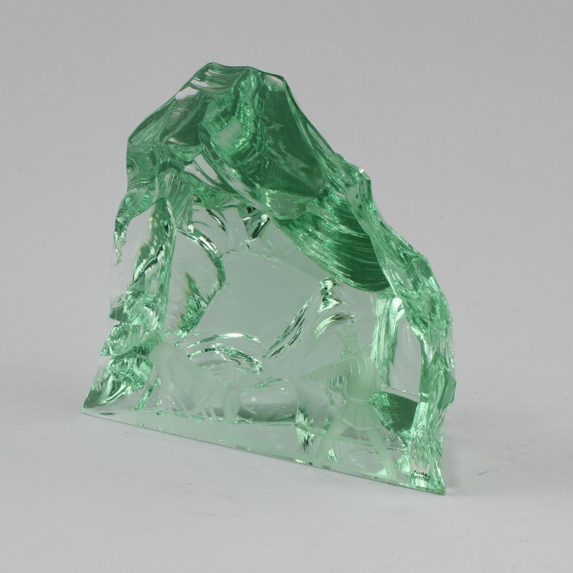 GLASBLOCK, Vicke Lindstrand, Kosta, signerat, 1900-talets andra hälft.