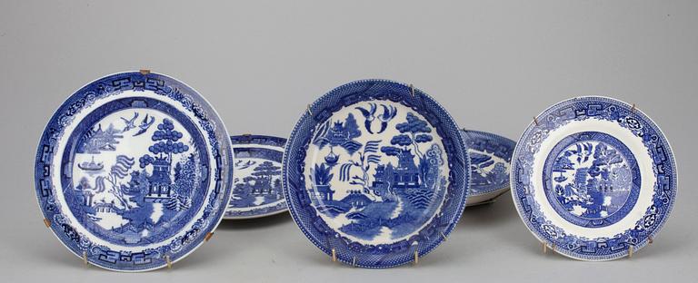 SERVIS, 25 delar, flintgods, Wedgewood, "Willow", 1800-1900-tal.