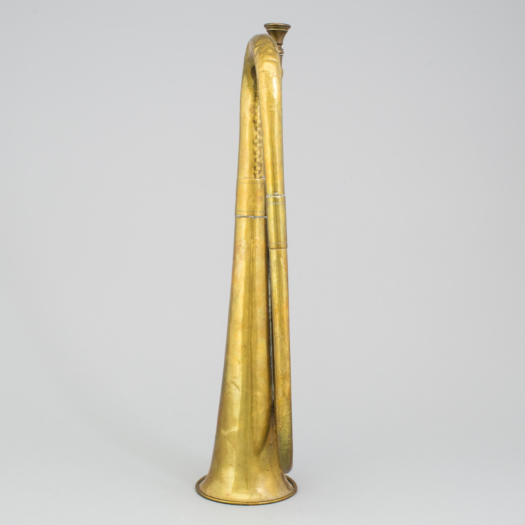 A Swedish early 20th century military brass horn Ahlberg & Ohlsson, Stockholm.