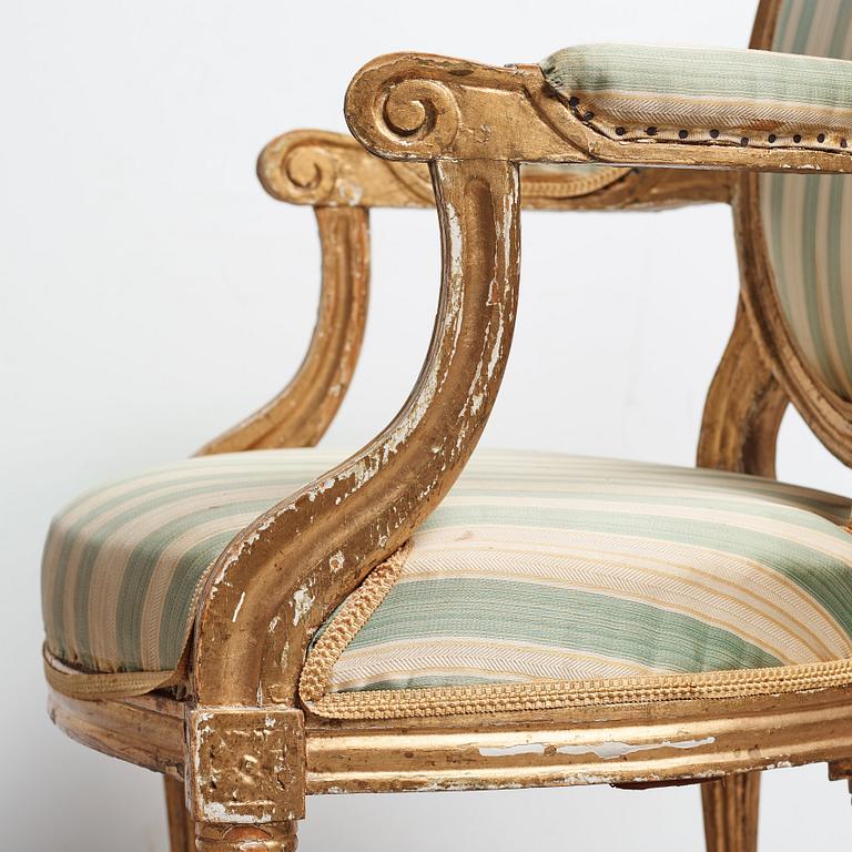 Four late Gustavian armchairs (one French, three Swedish), beginning of the 19th century.