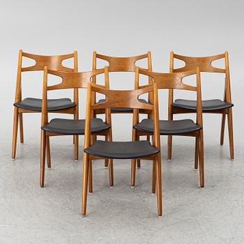 Hans J. Wegner, stolar, 6 st, "Savbukkestolen", Danmark, 1950/60-tal.