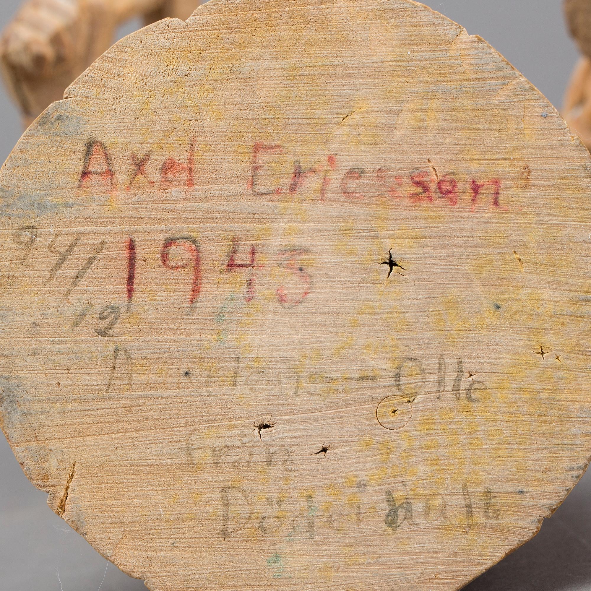 TWO WOOD SCULPTURES, one signed Axel Ericsson.