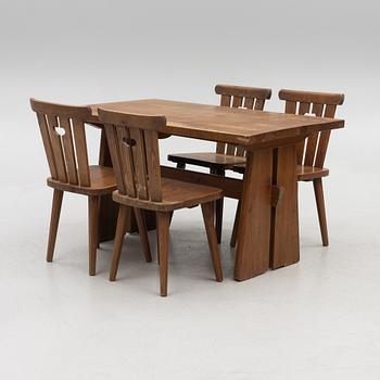 Göran Malmvall, dining table with 4 chairs, Svensk Fur, second half of the 20th century.
