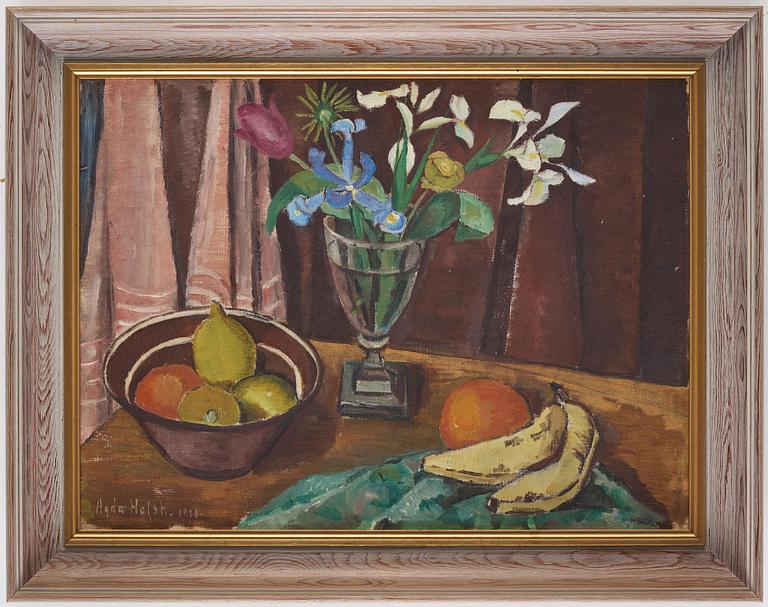 Agda Holst, Still life with fruit and flowers.