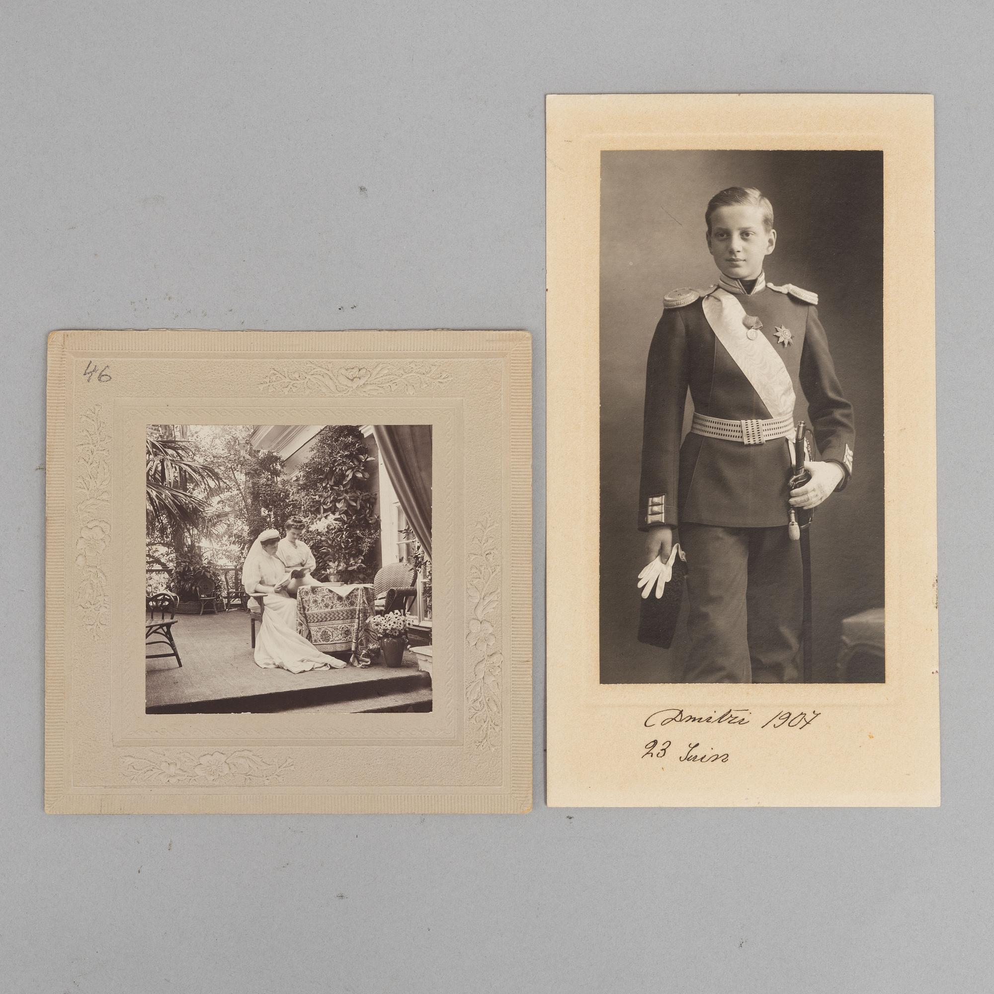 Russian imperial photographs, 2 pieces, one signed in person by Grand Duke Dmitri Pavlovich of Russia 1907.