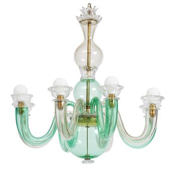 224. Gio Ponti, an eight-arm glass chandelier, Venini, Murano, Italy, 1945-50.