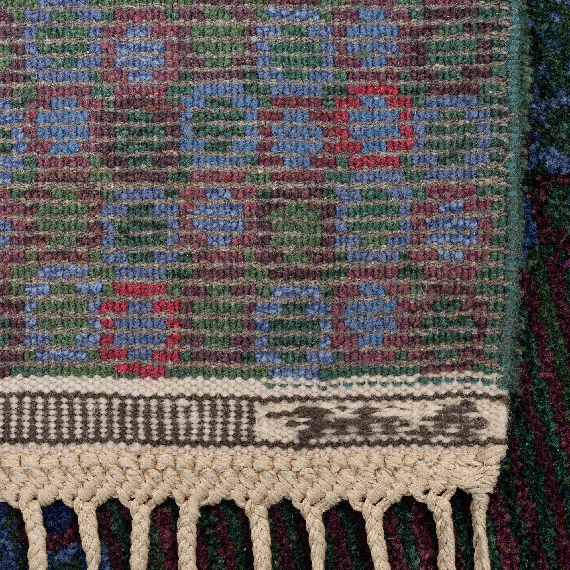 Barbro Nilsson, a 'Gröningen, mörk' carpet, knotted pile, c. 266 x 182 cm, signed AB MMF BN.