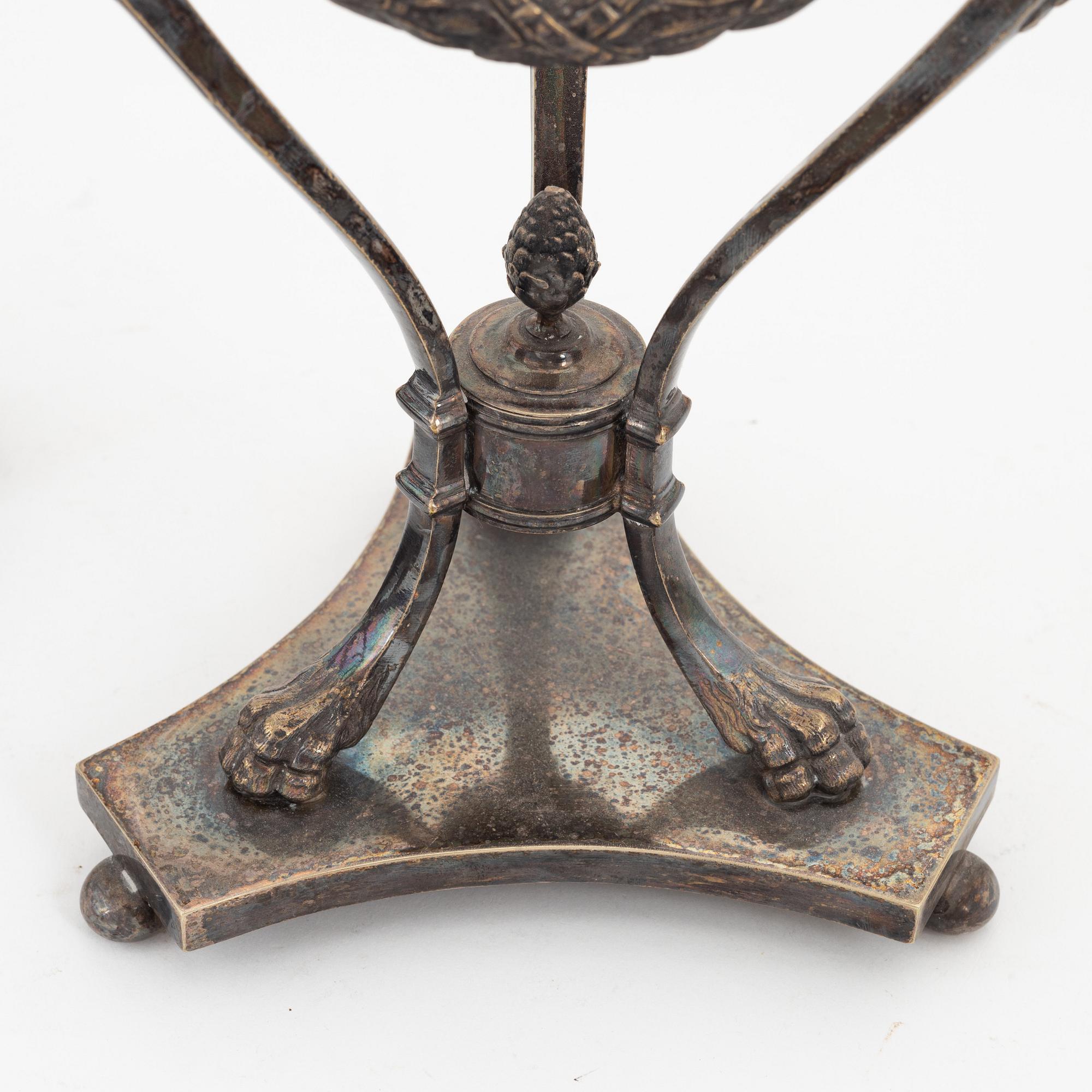 Kandelabrar, ett par, nysilver, sengustaviansk stil, omkring år 1900.