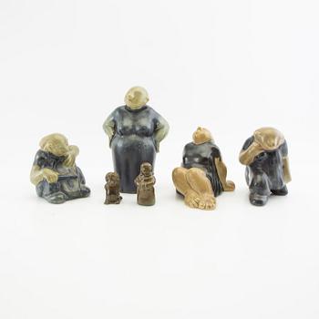 Åke Holm, figurines 6 pcs stoneware signed.