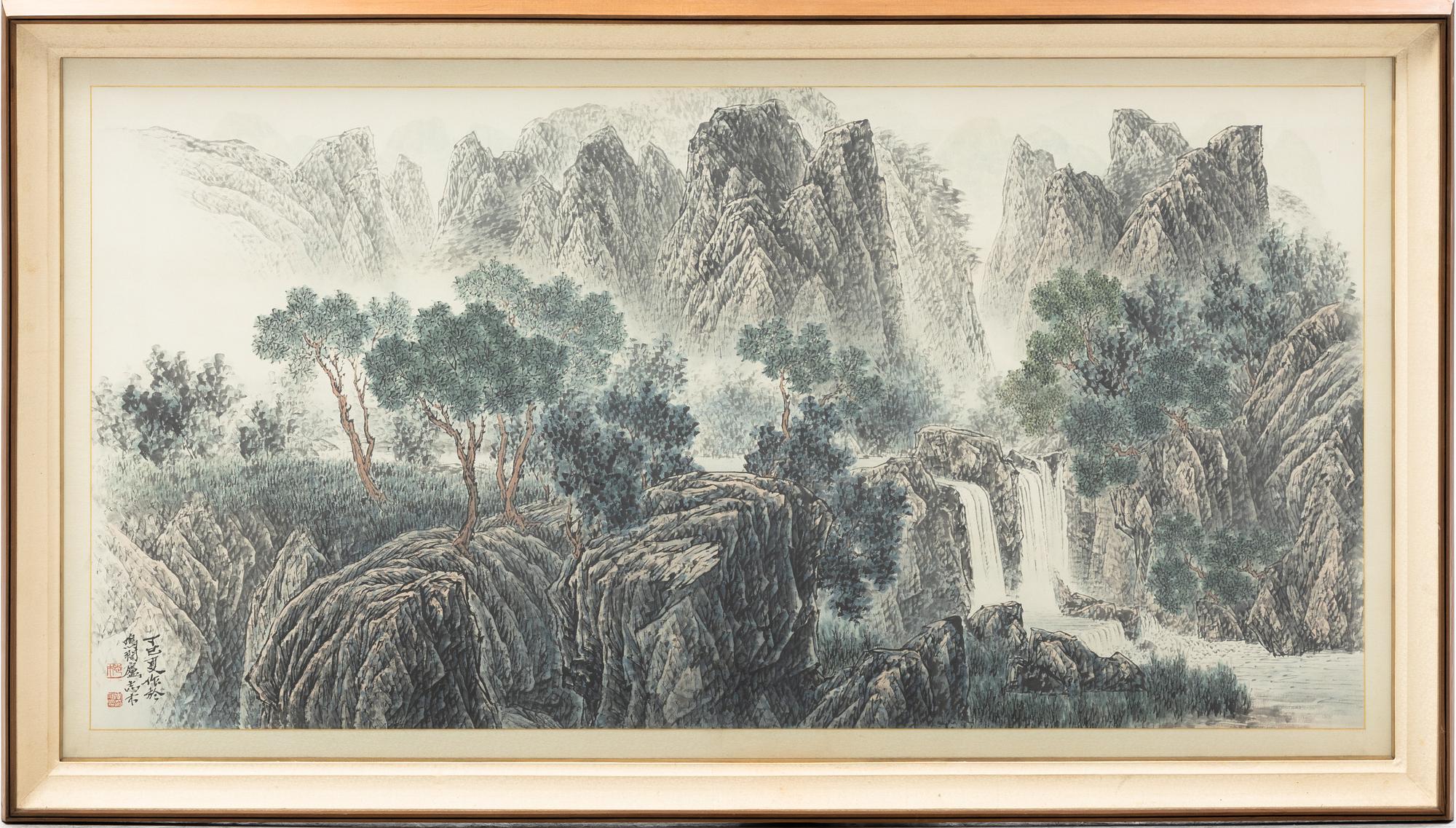 Lee Young-Chan, Mountainscape with waterfall.