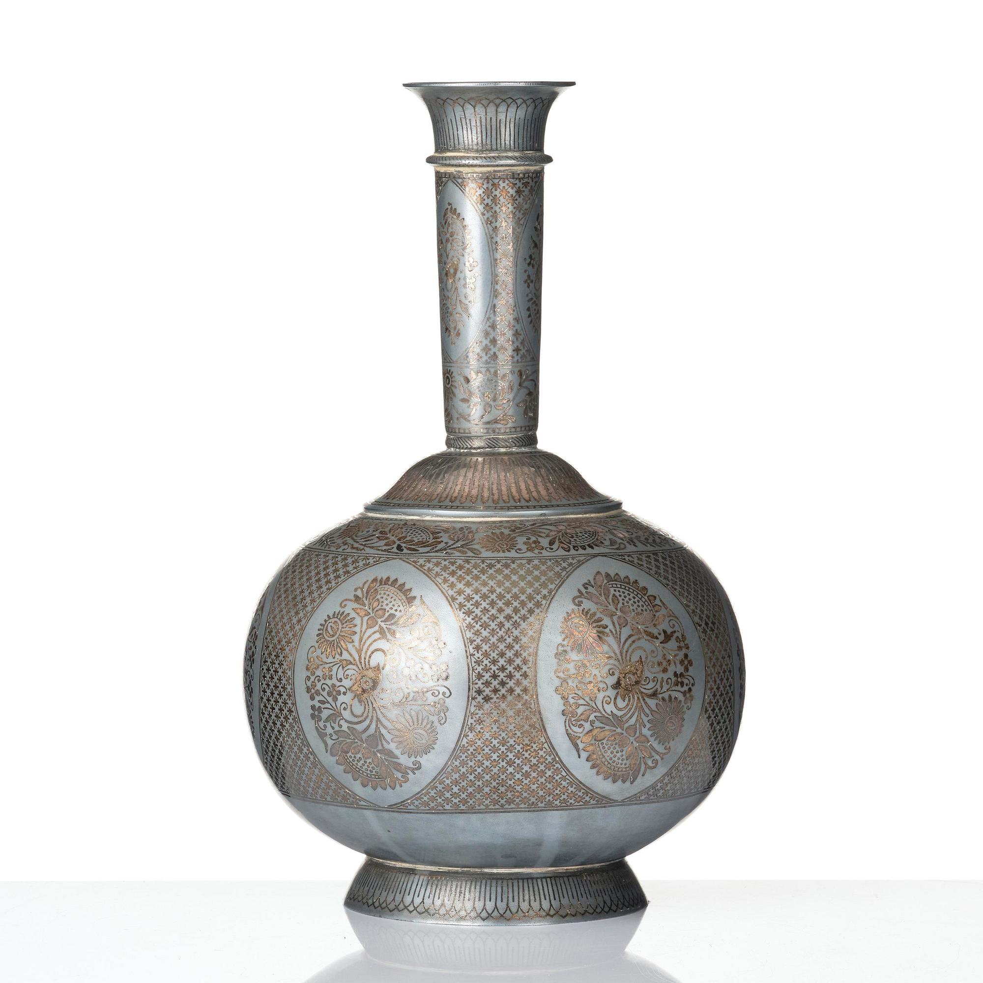 A metal base enamelled and silver inlay Surahi, Bidar, Deccan India 19th century.