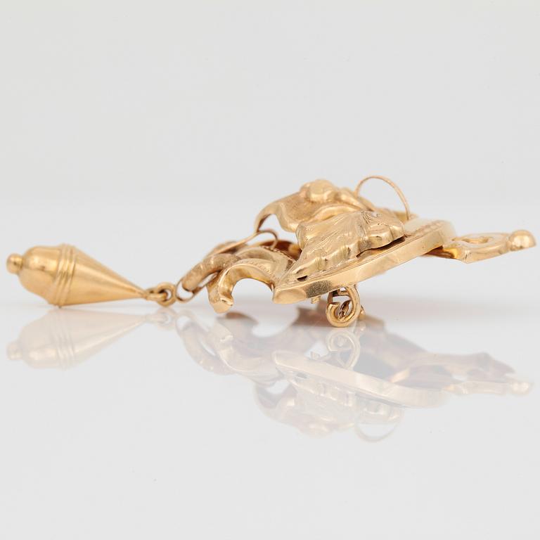 BROSCH, 18K guld, Sverige, 1873. Total vikt ca 6,16 g.