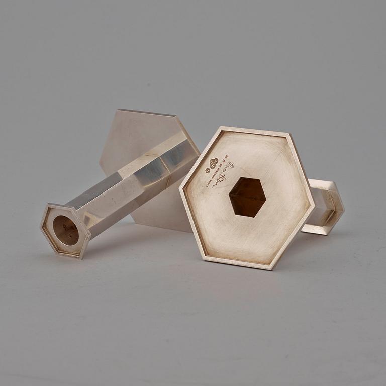 WIWEN NILSSON, ljusstakar, ett par, Lund 1962,  sterling.