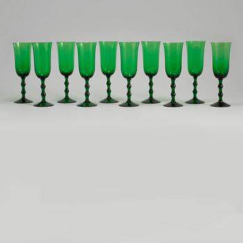 GLAS, 10 stycken, "Salut" Simon Gate, Orrefors, omkring 1900-talets mitt.