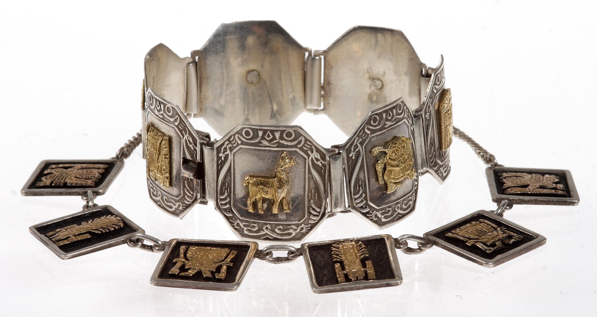 ARMBAND, 2 st, sterlingsilver samt guld, 18 K, trol Mexico, 1900-tal.