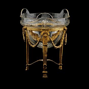 UPPSATSSKÅL, glas samt gulmetall, empirestil, 1900-talets första hälft.