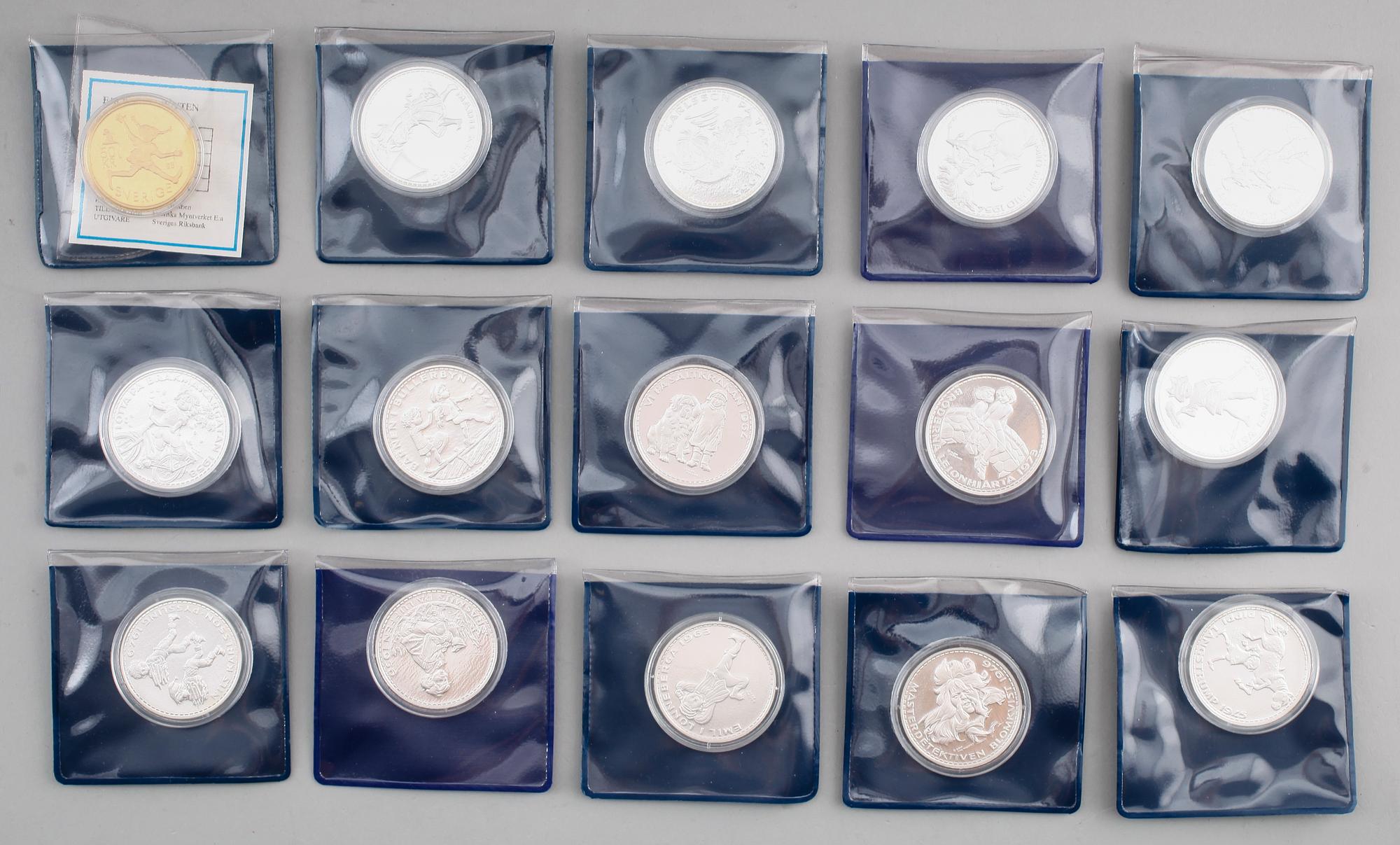 MEDALJER, 14 st, silver, Astrid Lindgren,1900-tal. Vikt ca 378 g.