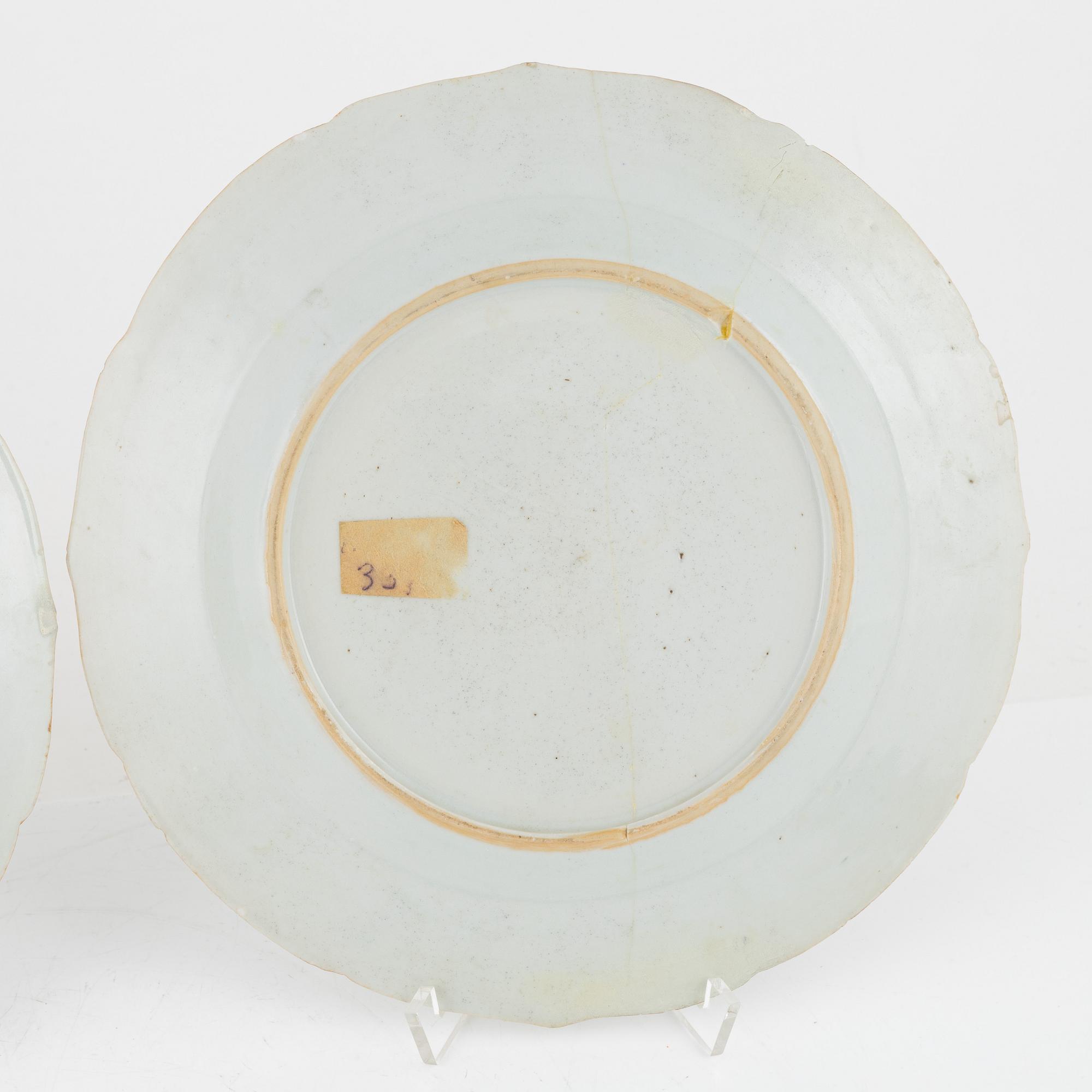 Three pairs of Famille rose plates, China, 18th century.