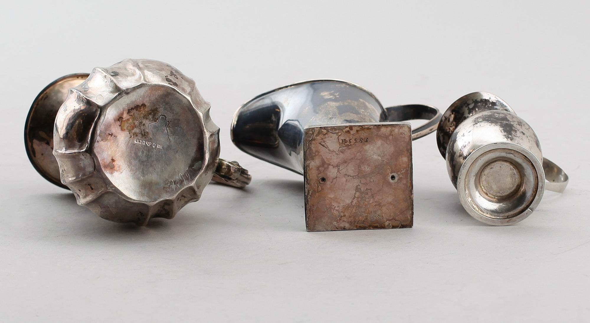 GRÄDDKANNOR, 3 st, silver, 1800-/1900-tal. Vikt ca 226 g.