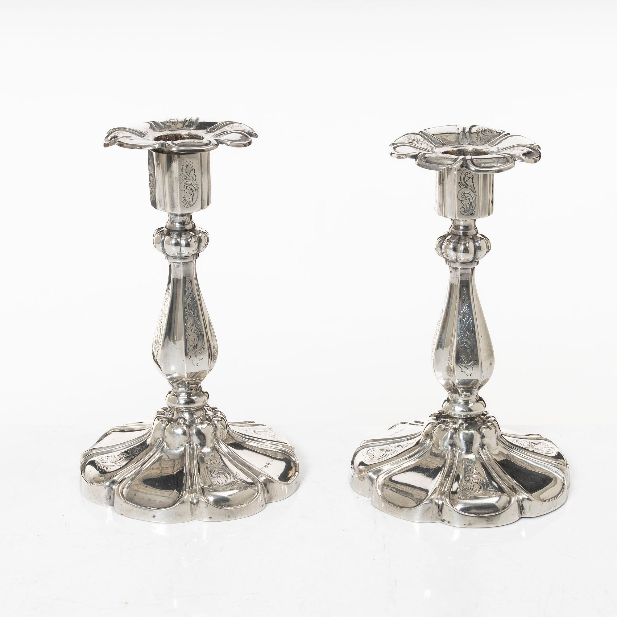 Candelsticks, a pair of silver, Cristopher Creutz Stockholm 1855.