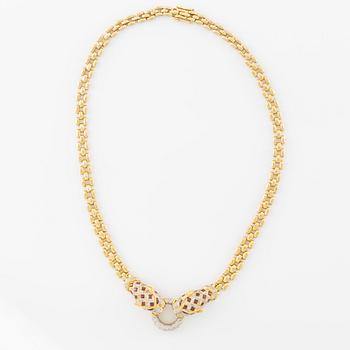 Necklace, 18K gold in the form of a panther with diamonds and rubies.