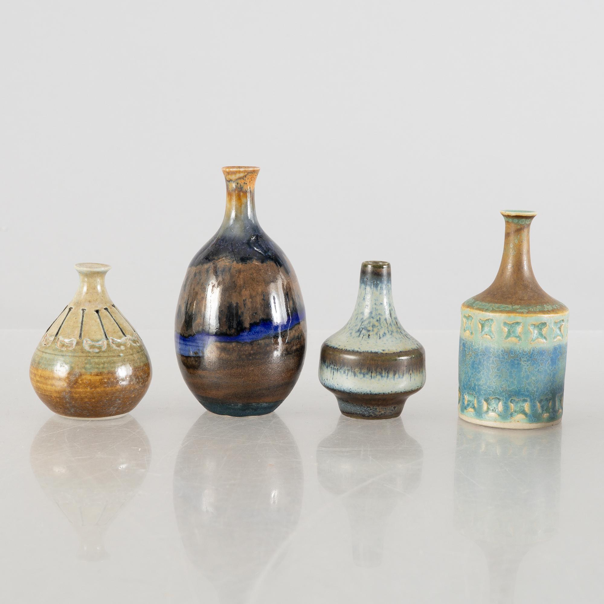 Five miniature vases and four bowls, including Carl Harry Stålhane, Rörstrand and Wilhelm Kåge, Gustavsberg Studio.