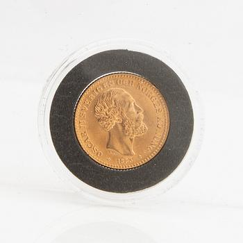 Gold coin Sweden, Oscar II 10 kr, 1883, mint error.