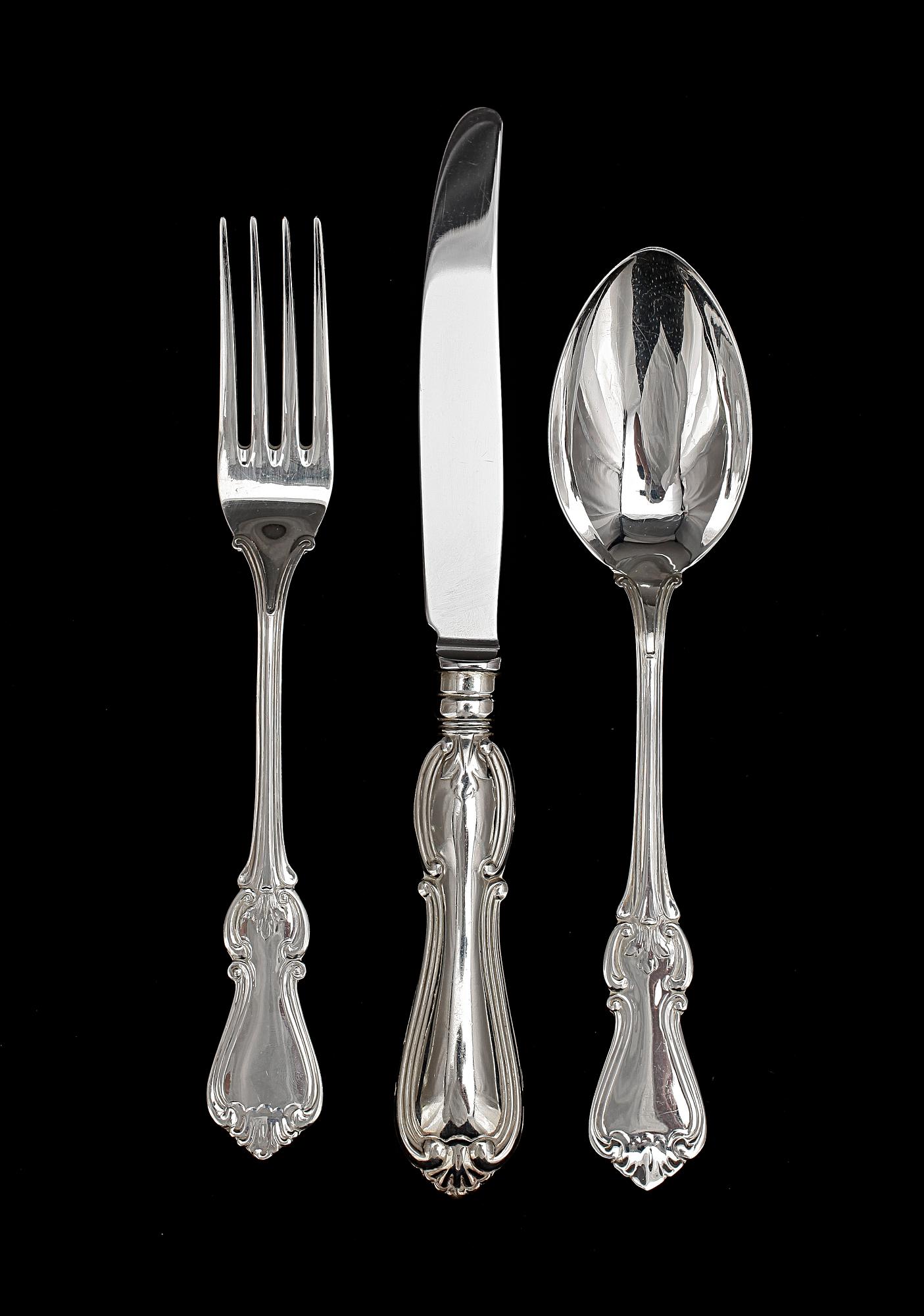 BESTICKSERVIS, 35 delar, sterling silver modell Olga, Sverige 1900/2000-tal. Icke identifierad mästare :OJ.