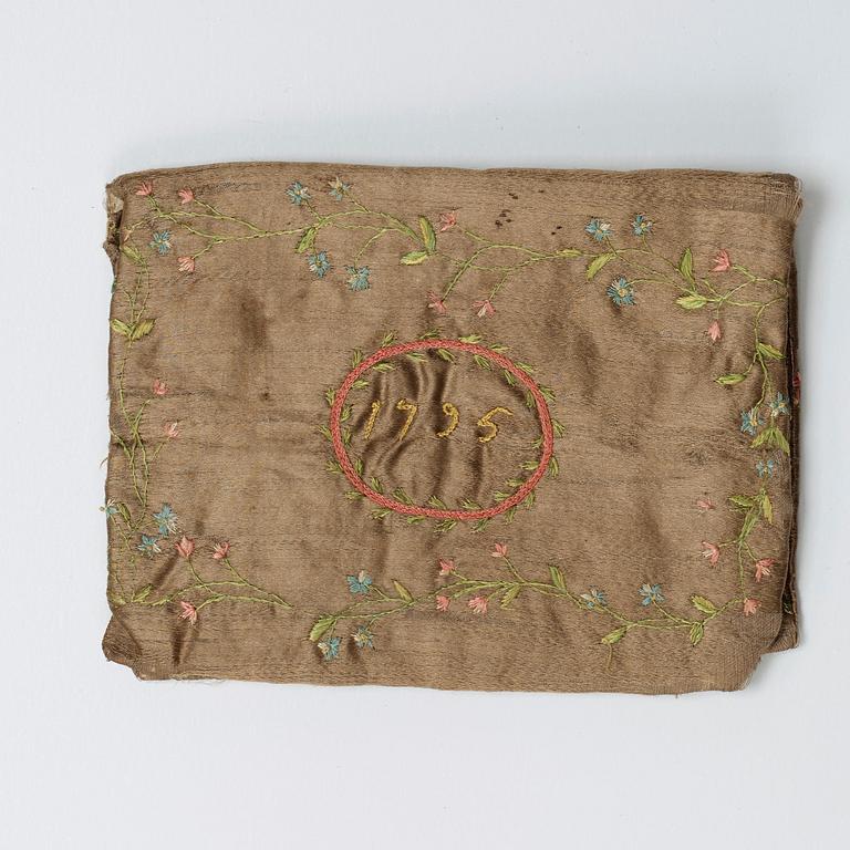 A WALLET, SILK. 15,5 x 12 cm. Sweden 1795.