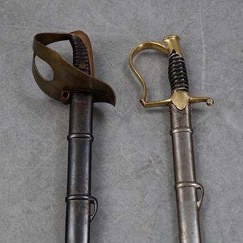 Two Swedish 19th Cenury military swords with scabbards.
