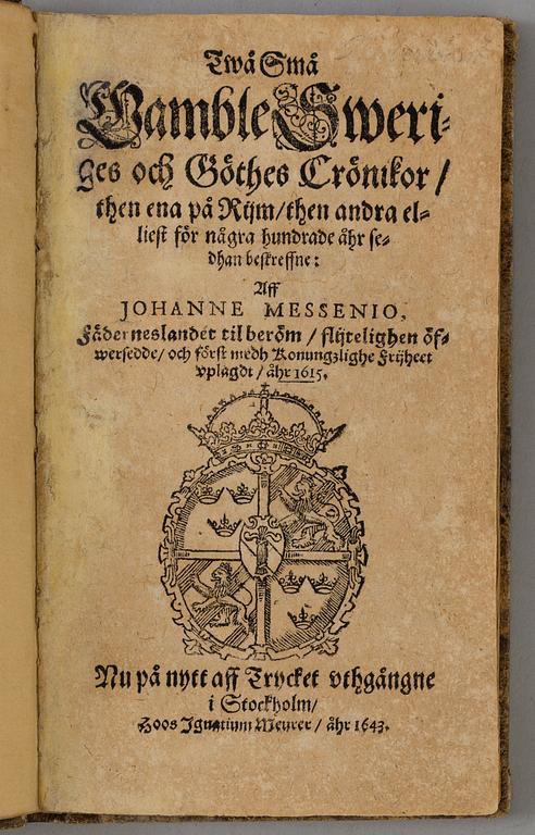A BOOK, Johannes Messenius, Stockholm, 1643.