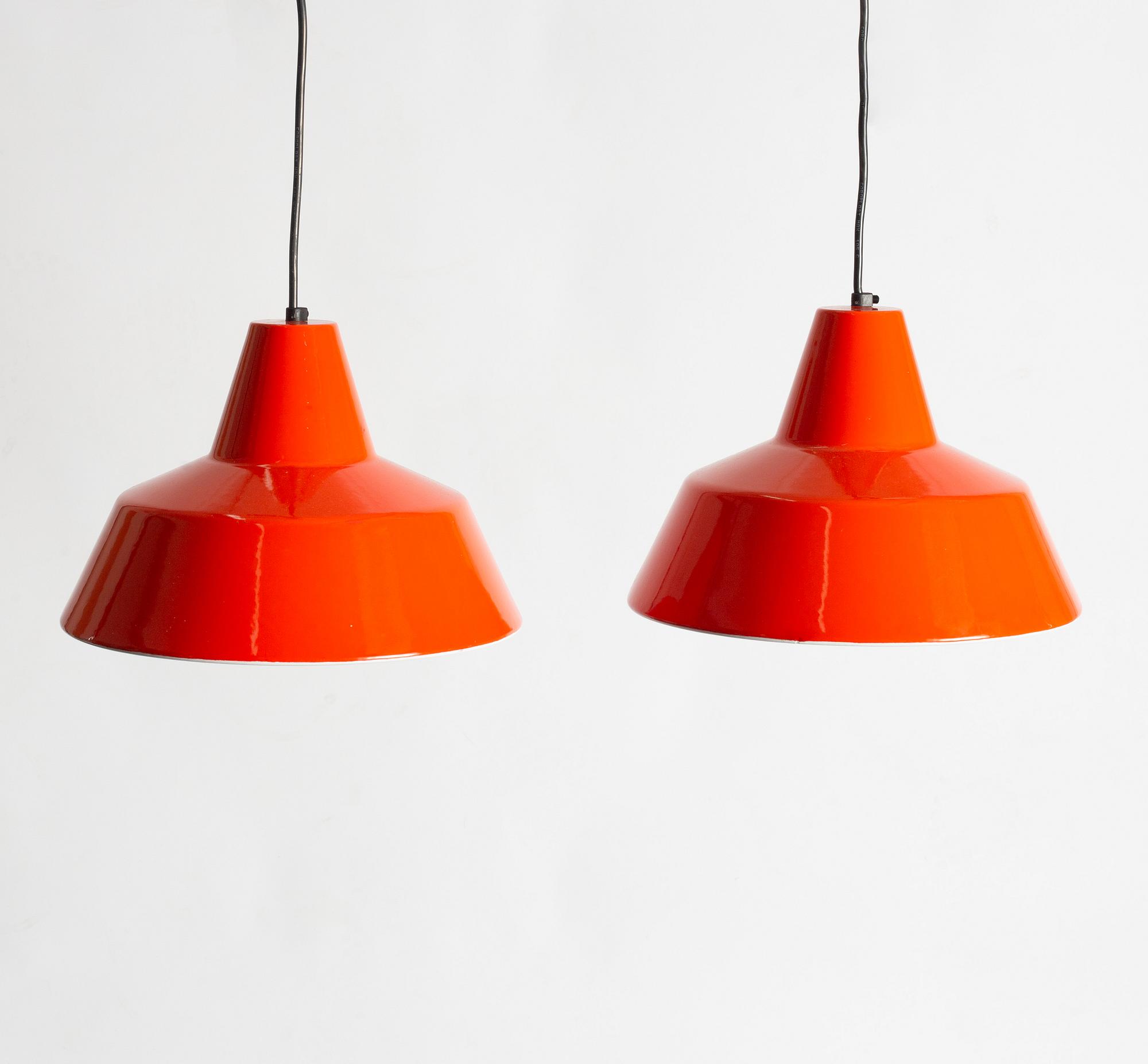 Arne Jacobsen, ceiling lamps, a pair, "Workshop lamp" Louis Poulsen, Denmark.