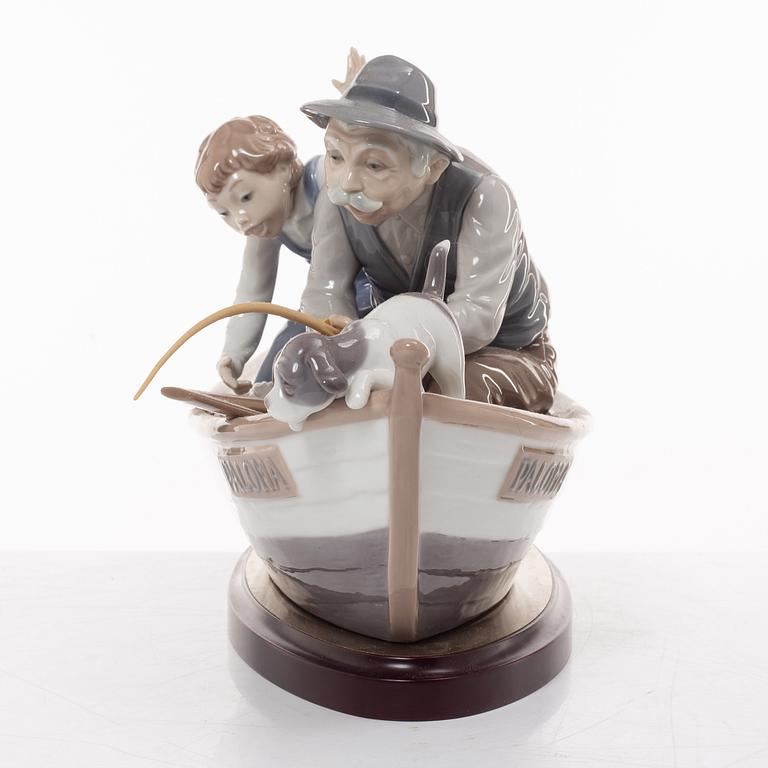 Lladro, two figurines, Salvador Furió, "A fishing lesson", and José Puché, "Fishing with gramps", Spain.