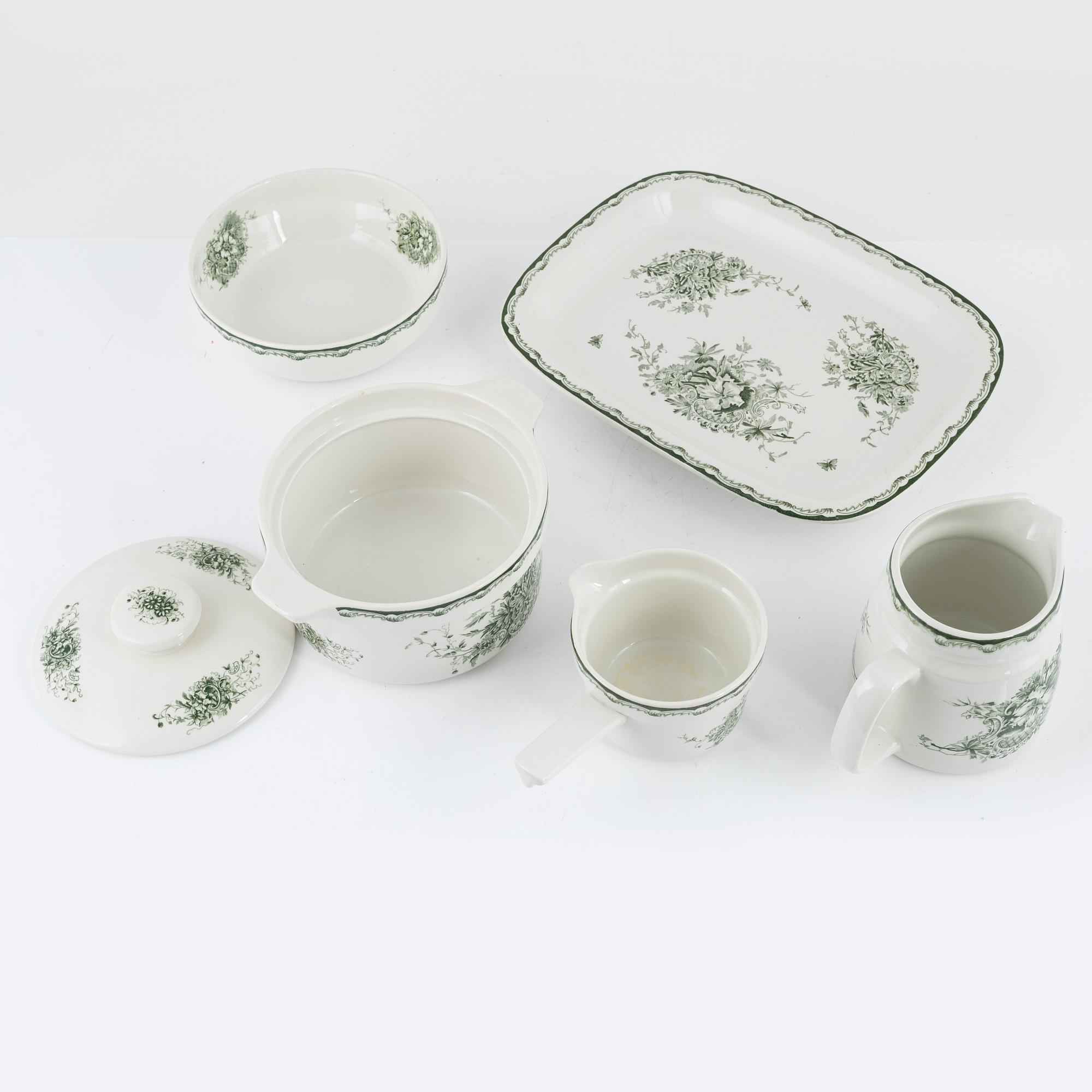 Matservis, flintgods, 99 delar, "Grön Anna", Rörstrand, 1950-70-tal.