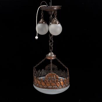 An Art nouveau copper ceiling lamp, early 20th century.