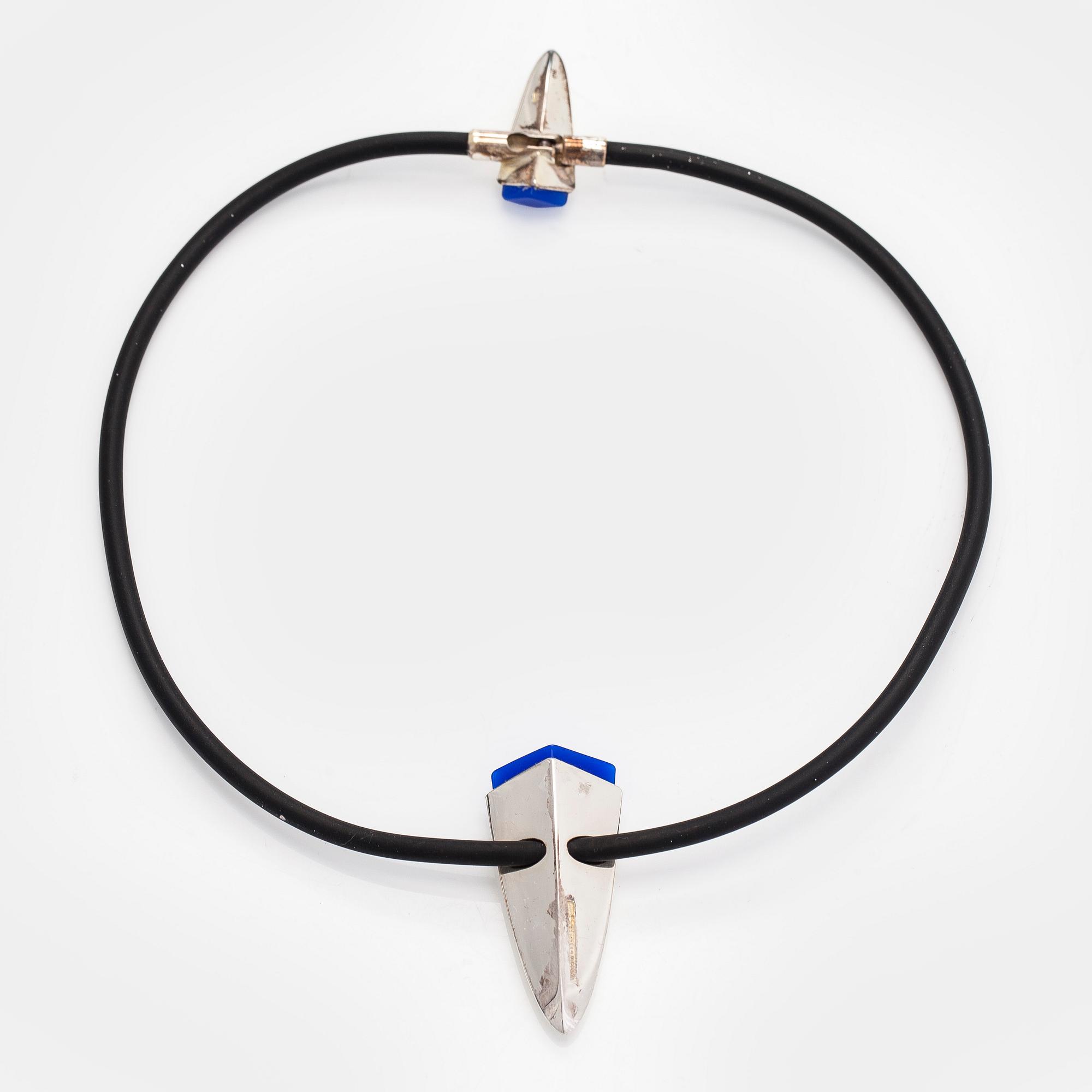 Ulla Poropudas, jewellery set, 4 pieces, silver, acrylic, Lapponia 1986.