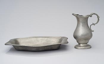 A SWEDISH PEWTER BOWL AND EWER, Rococo, Stockholm early 19th century.