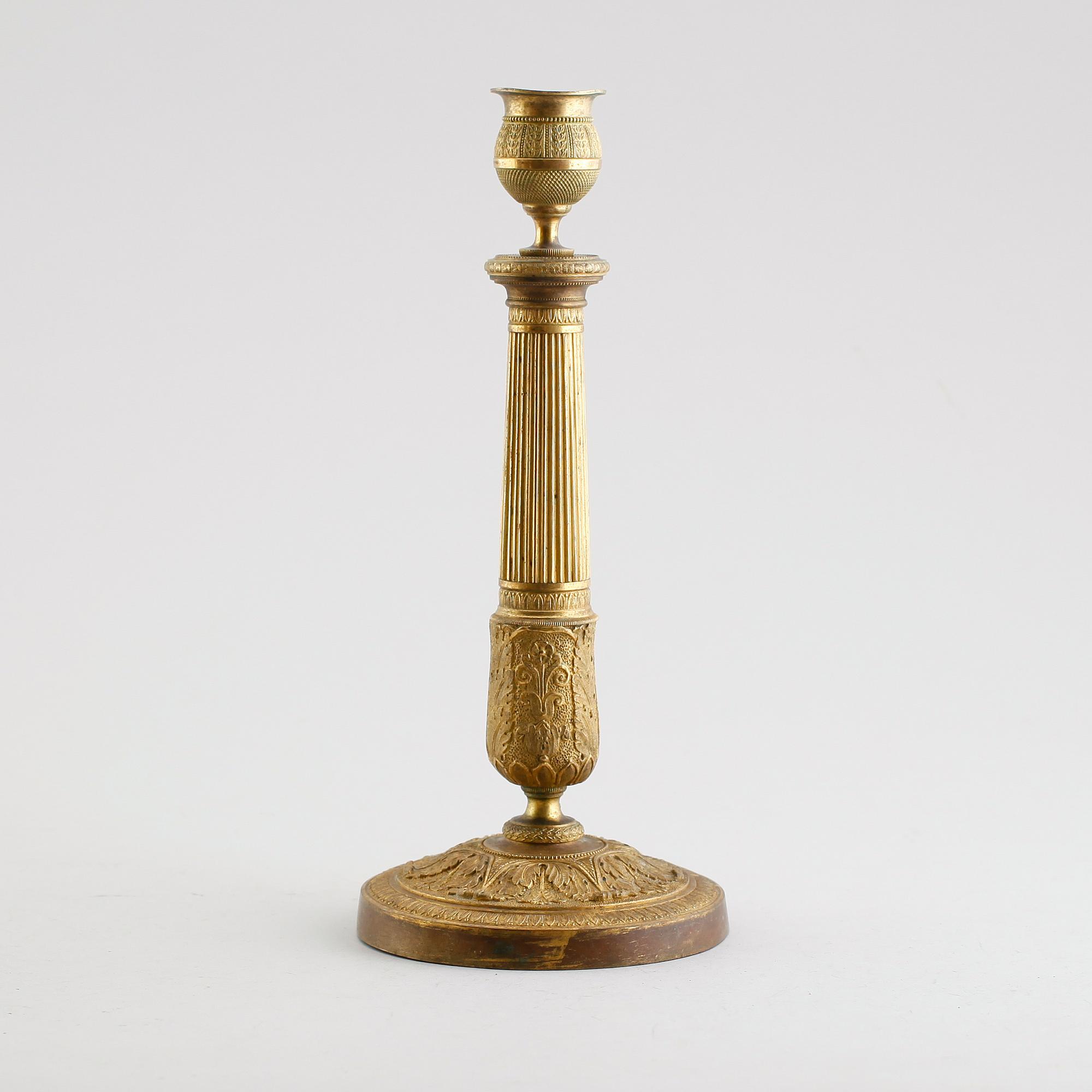LJUSSTAKE, brännförgylld brons, empire, tidigt 1800-tal.