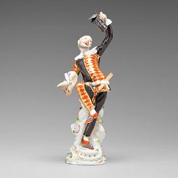 270. A Meissen figure of 'Harlequin with a beer tankard', Germany, late 20th Century.