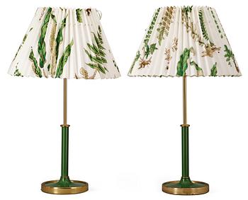 328. A pair of Josef Frank brass and green lacquered table lamps by Svenskt Tenn, model 2466.