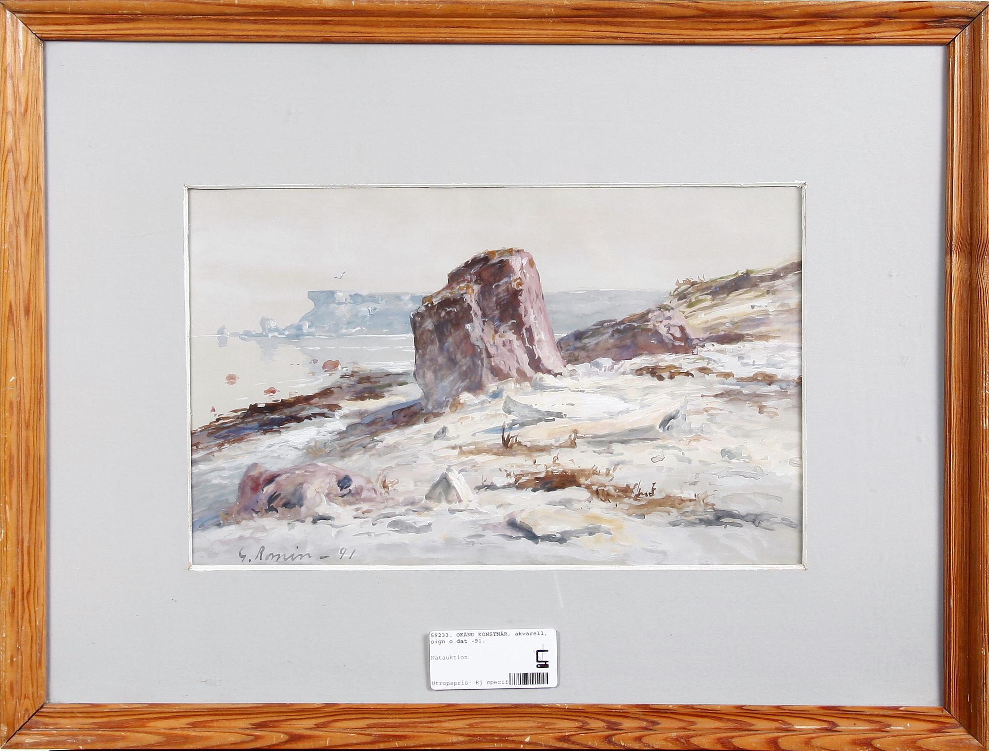 OKÄND KONSTNÄR, akvarell, sign o dat -91.