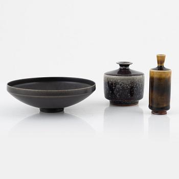 Berndt Friberg, two vases and a bowl, Gustavsberg studio, 1956-1969.