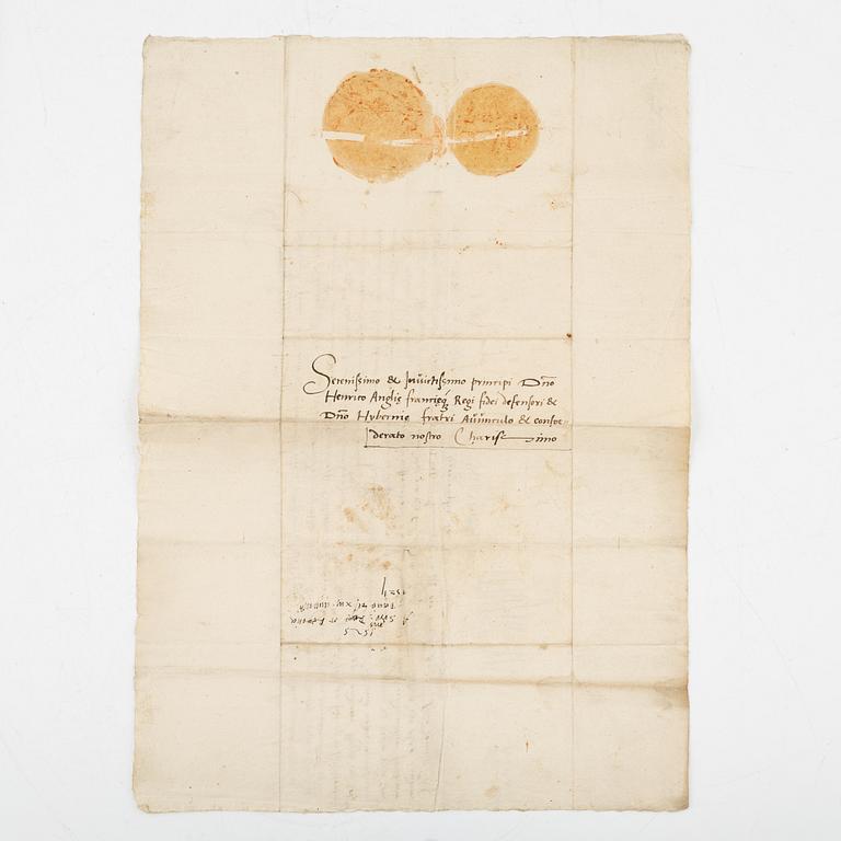 Original letter signed from Danish King Kristian II to King Henry VIII of England.