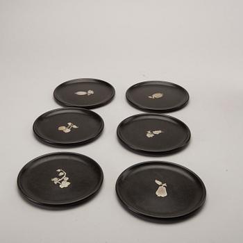 A Swedish 20th century set of 14 plates in bakelite and silver mark of T Wendt Helsingborg 1945.