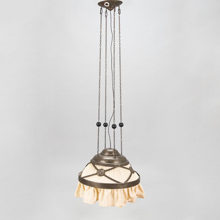 Eino Schroderus, Finnish Art Nouveau ceiling lamp for Taidetakomo Koru, Helsinki, early 20th century. Tot height 160 cm.