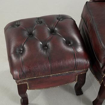 ARMCHAIR with STOOL, Chesterfield model, "Möbel Art", 20th century later part.
