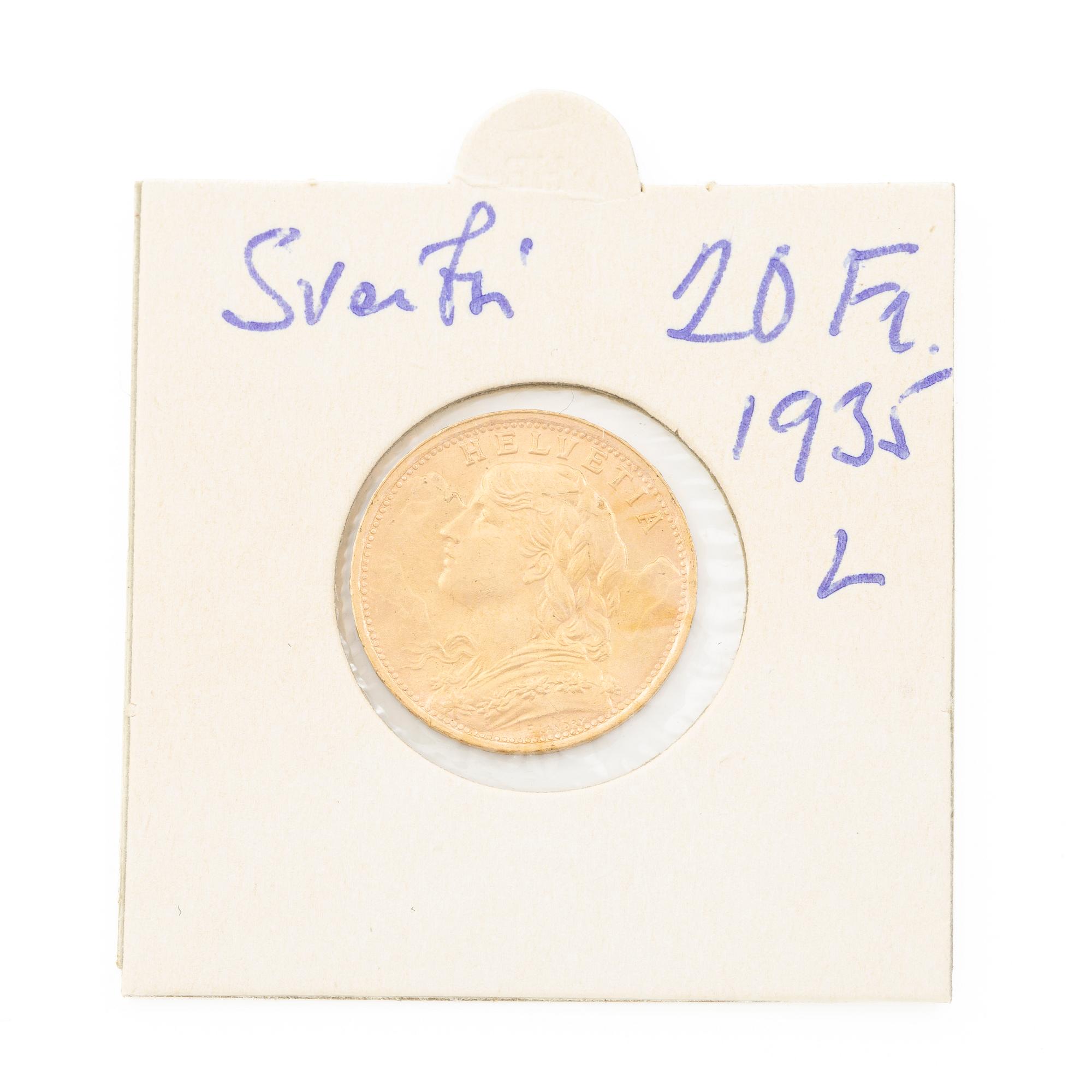 Gold coin, Switzerland, 20 Franc, 1935,