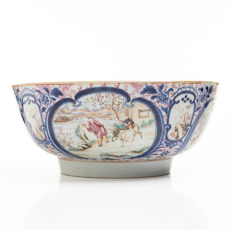 Three porcelain punch bowls, China, Qianlong (1736-95).