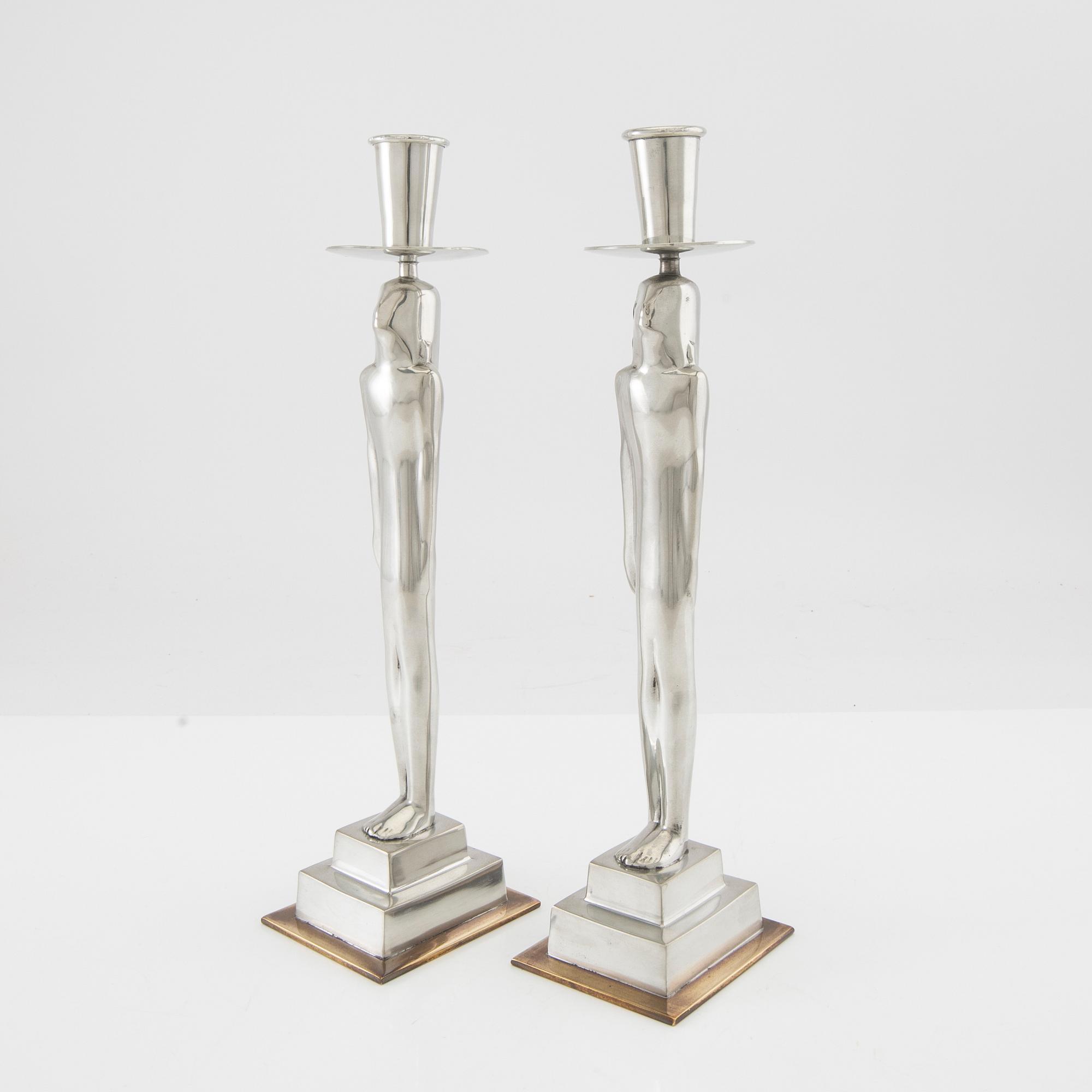Edvin Öhrström, a pair of, "Egyptian" candlesticks, for Svenskt Tenn, Stockholm 2018.